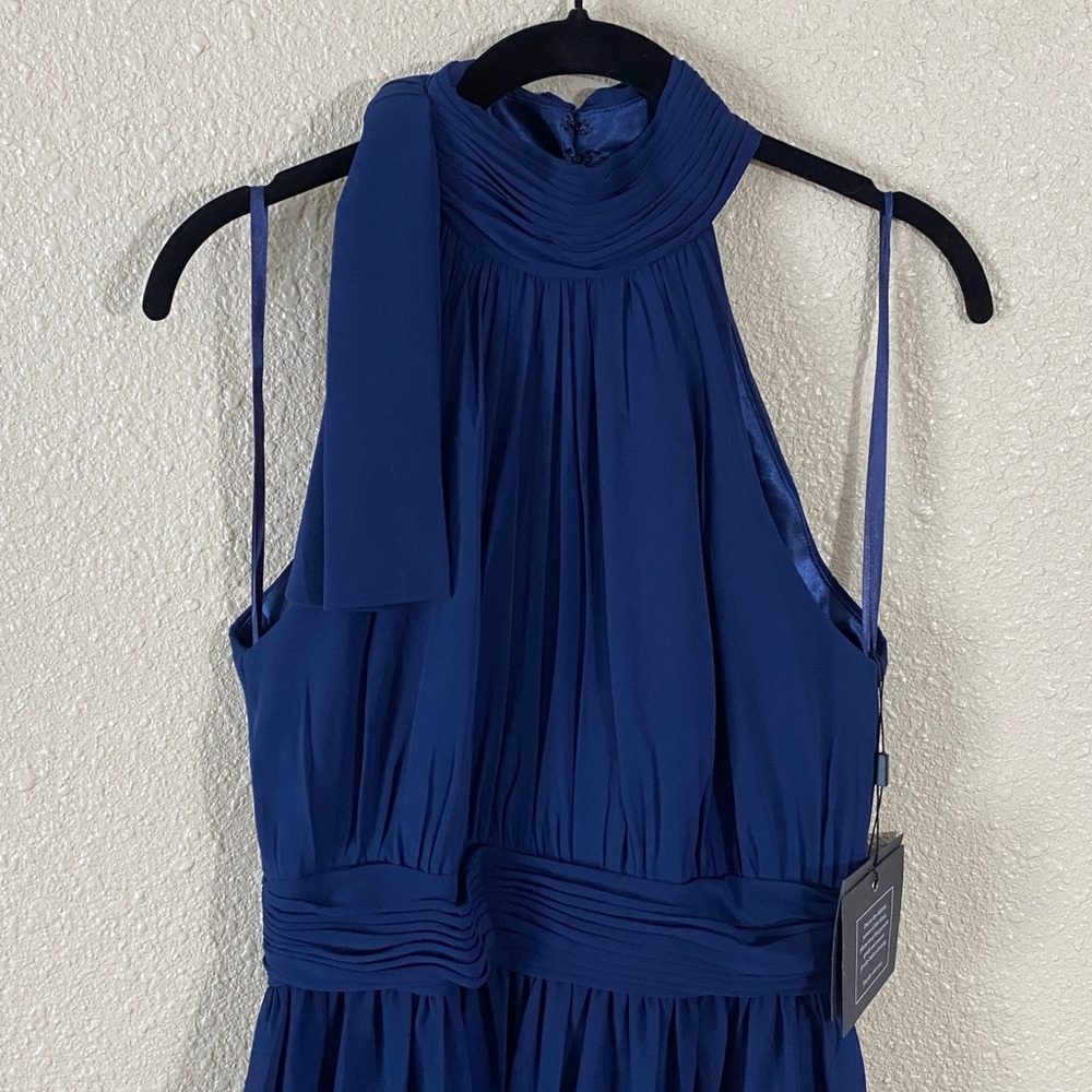 NWT Ieena for Mac Duggal Navy High Neck Chiffon Gown 55035 Size 6 - Picture 5 of 16